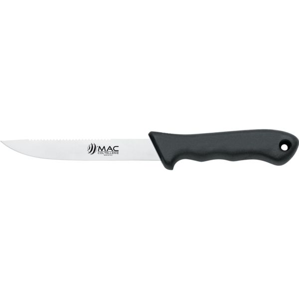 FISHING KNIFE, FILLETING, S/S bld 15 CM, WIDE w/SCALING, PLASTIC hdl: BLK, +SHEATH