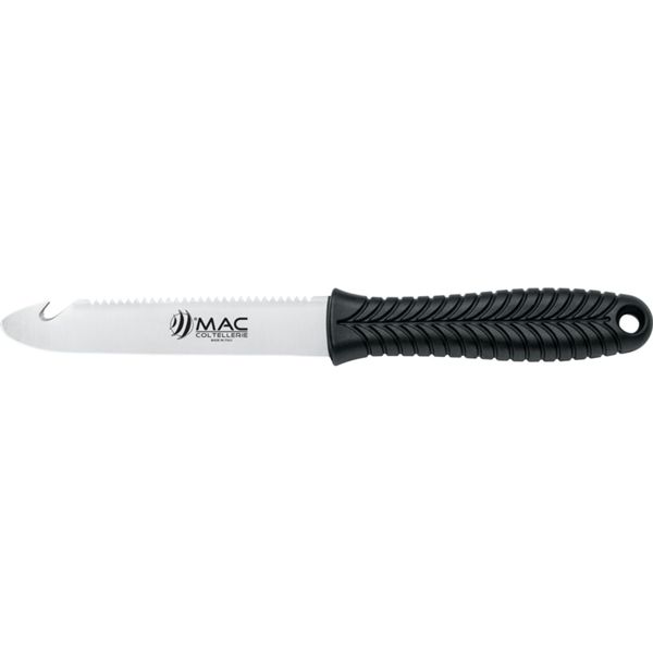 FISHING KNIFE, FILLETING, S/S bld 9 CM, WIDE, w/SCALING 9 CM, PLASTIC hdl: BLK, +SHEATH