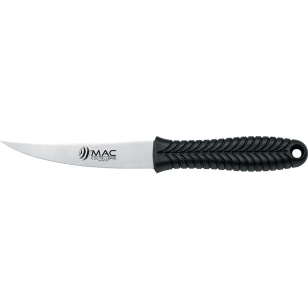 FISHING KNIFE, FILLETING, S/S bld 12 CM, WIDE, CURVED, PLASTIC hdl: BLK, +SHEATH