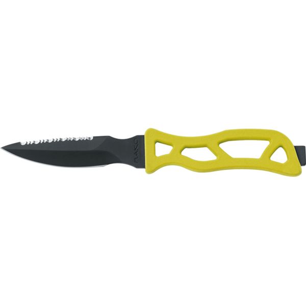 DIVING KNIFE MAKO, S/S BLK PTFE bld 11 CM, PLASTIC hdl: YEL, +SHEATH, +RUBBER RING SPARE PART