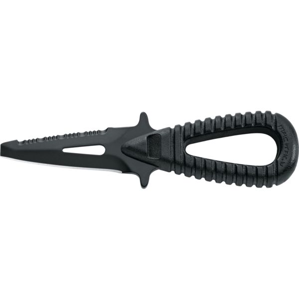 DIVING KNIFE MICROSUB, S/S BLK PTFE bld 6 CM BLUNT, PLASTIC hdl: BLK, +SHEATH