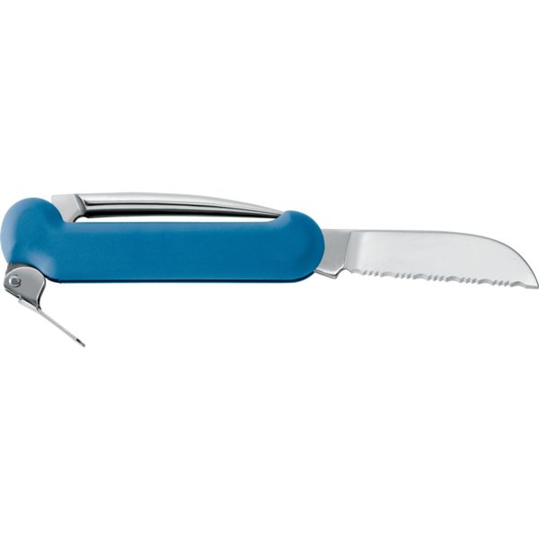 MARINE FOLD. KNIFE SAILOR, S/S bld w/MARLIN SPIKE, PLASTIC hdl: BLU