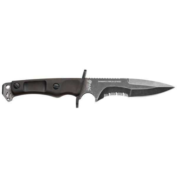 MILITARY KNIFE SANMARCO, S/S BLK PTFE SW bld, PLASTIC hdl: BLK, +SHEATH