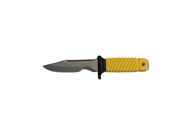 DIVING KNIFE SQUALO, S/S bld 13 CM, PLASTIC hdl: YEL, w/HAMMER, +SHEATH, w/HAMMER, +RUBBER RING SPARE PART