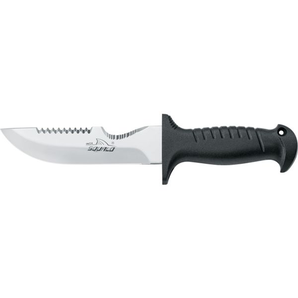 DIVING KNIFE SQUALO, AISI 304 S/S bld 14 CM, PLASTIC hdl: BLK, +SHEATH