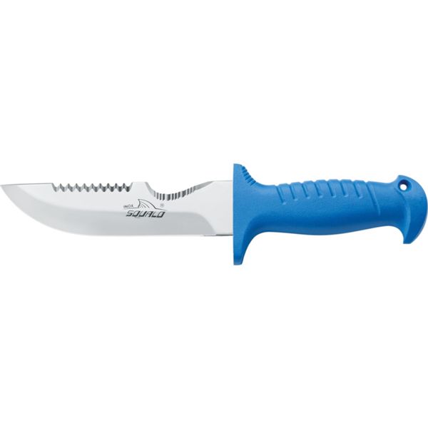 DIVING KNIFE SQUALO, S/S bld 14 CM, PLASTIC hdl: BLU, +SHEATH