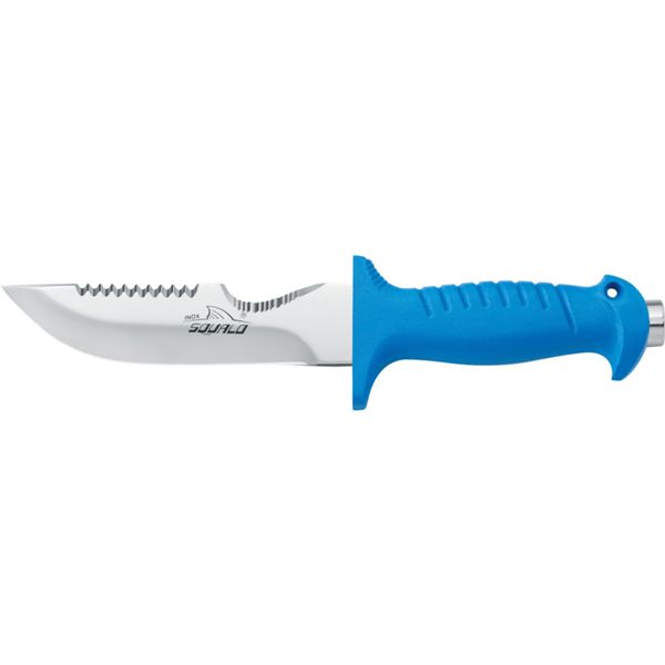 DIVING KNIFE SQUALO, S/S bld 14 CM PLASTIC hdl: BLU, w/HAMMER, +SHEATH