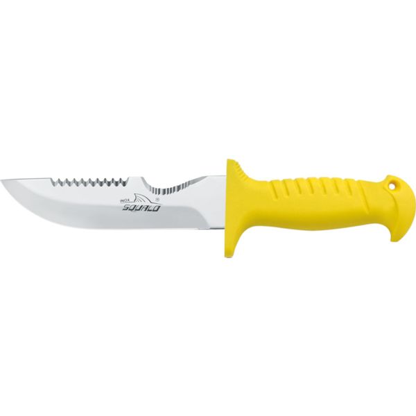 DIVING KNIFE SQUALO, S/S bld 14 CM, PLASTIC hdl: YEL, +SHEATH