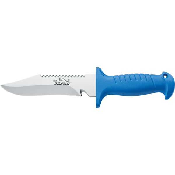 DIVING KNIFE SQUALO, S/S bld 15 CM, PLASTIC hdl: BLU, +SHEATH