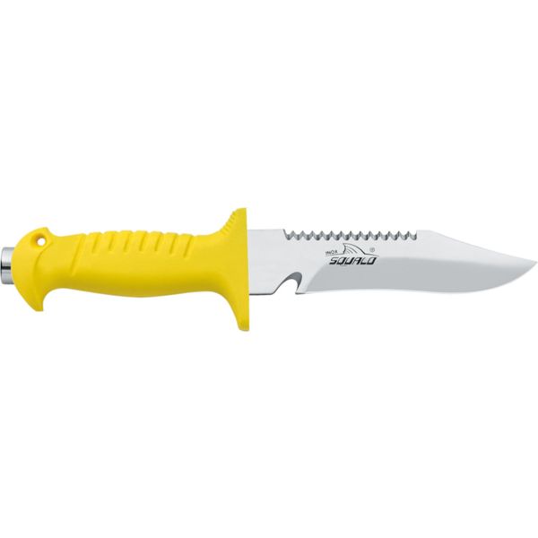 DIVING KNIFE SQUALO, S/S bld 15 CM PLASTIC hdl: YEL, w/HAMMER, +SHEATH