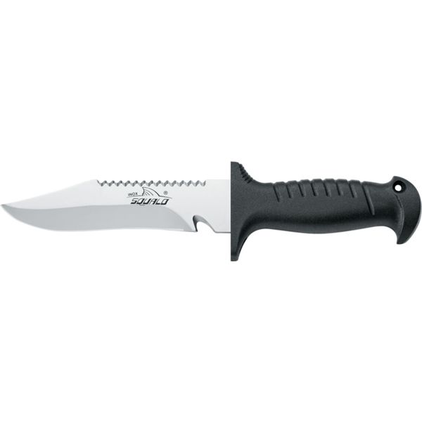 DIVING KNIFE SQUALO, S/S bld 15 CM, PLASTIC hdl: BLK, +SHEATH