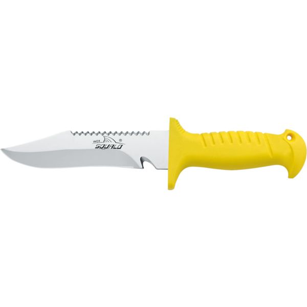 DIVING KNIFE SQUALO, S/S bld 15 CM, PLASTIC hdl: YEL, +SHEATH