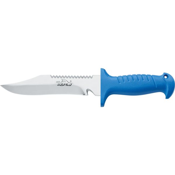 DIVING KNIFE SQUALO, S/S bld 17 CM, PLASTIC hdl: BLU, +SHEATH