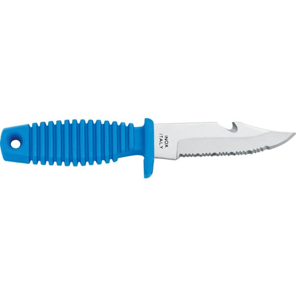 DIVING KNIFE SHARK, S/S bld 9 CM, PLASTIC hdl: BLU, +SHEATH