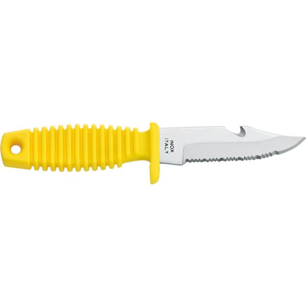 DIVING KNIFE SHARK, S/S bld 9 CM, PLASTIC hdl: YEL, +SHEATH