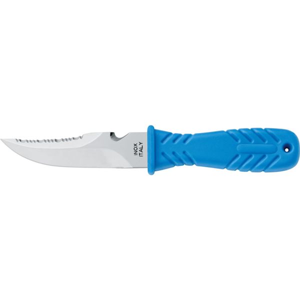 DIVING KNIFE SHARK, S/S bld 10 CM, PLASTIC hdl: BLU, +SHEATH