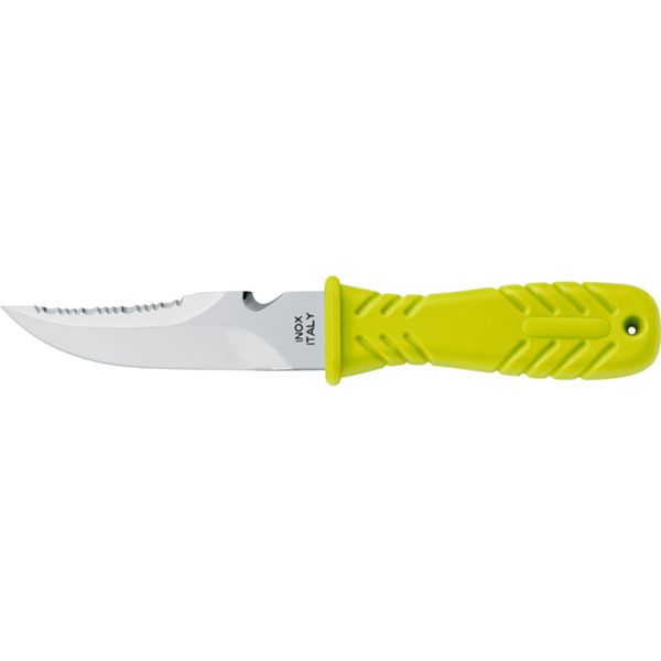 DIVING KNIFE SHARK, S/S bld 10 CM, PLASTIC hdl: YEL, +SHEATH