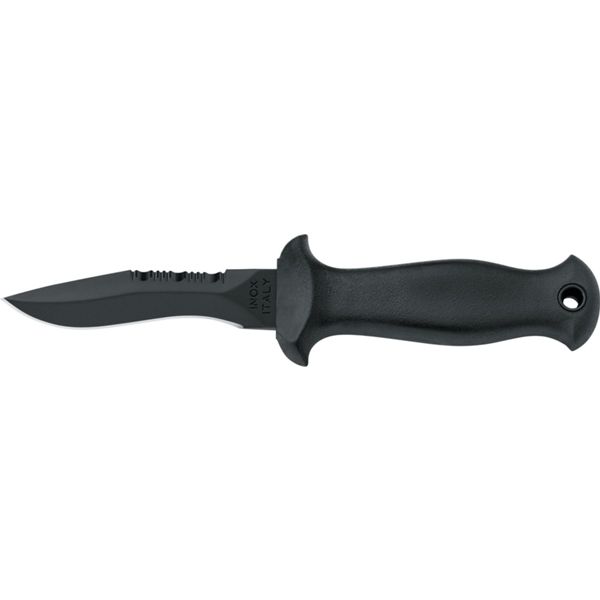 DIVING KNIFE SUB, S/S BLK PTFE bld 9 CM, PLASTIC hdl: BLK, +SHEATH, +RUBBER RING SPARE PART