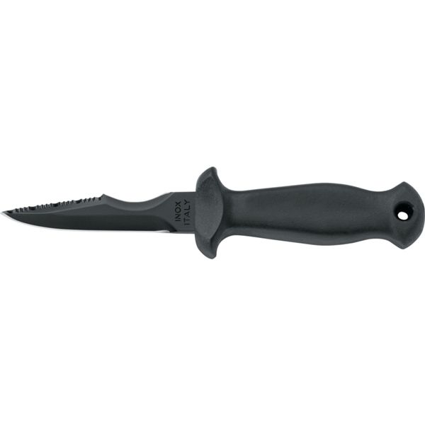 DIVING KNIFE SUB, S/S BLK PTFE bld 9 CM, PLASTIC hdl: BLK, +SHEATH, +RUBBER RING SPARE PART