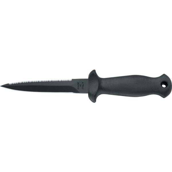 DIVING KNIFE SUB, S/S BLK PTFE DAGA bld 11 CM, PLASTIC hdl: BLK, +SHEATH, +RUBBER RING SPARE PART