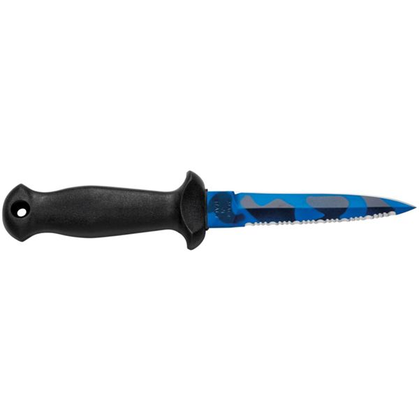 DIVING KNIFE SUB, S/S BLU CAMO PTFE DAGA bld 11 CM, PLASTIC hdl: BLK, +SHEATH, +RUBBER RING SPARE PART