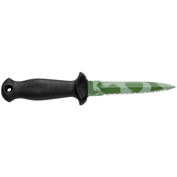 DIVING KNIFE SUB, S/S GRN CAMO PTFE DAGA bld 11 CM, PLASTIC hdl: BLK, +SHEATH, +RUBBER RING SPARE PART