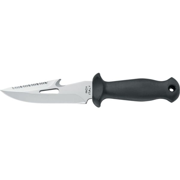 DIVING KNIFE SUB, AISI 304 S/S bld 12 CM, PLASTIC hdl: BLK, +SHEATH, +RUBBER RING SPARE PART