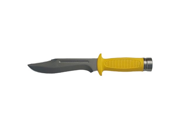 DIVING KNIFE SUB, S/S bld 15 CM, PLASTIC hdl: YEL, +SHEATH, +RUBBER RING SPARE PART