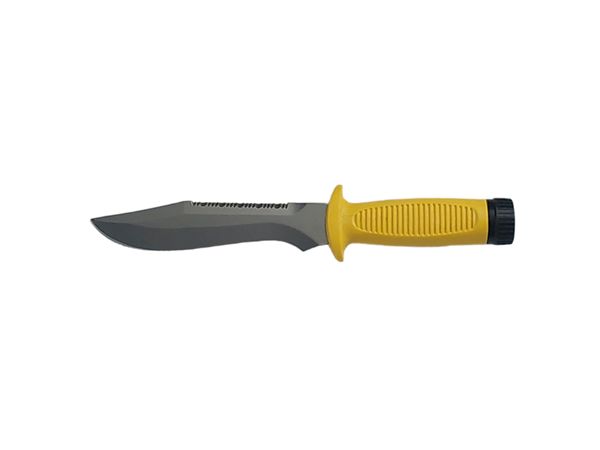 DIVING KNIFE SUB, S/S bld 15 CM, PLASTIC hdl: YEL w/COMPASS + SHARPENING STONE, +SHEATH, +RUBBER RING SPARE PART