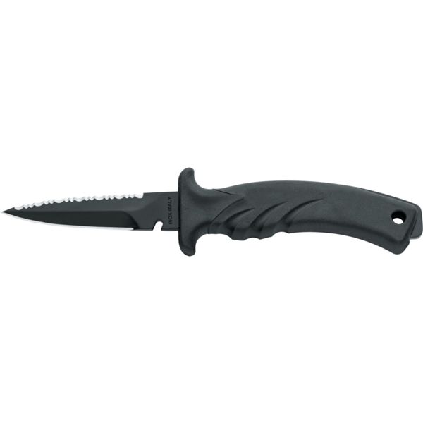 DIVING KNIFE TORPEDO, S/S BLK PTFE bld 9 CM, PLASTIC hdl: BLK, +SHEATH