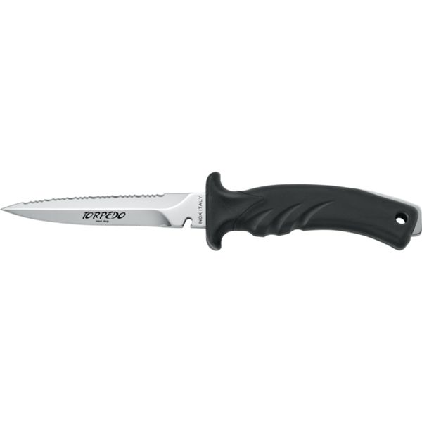 DIVING KNIFE TORPEDO, S/S bld 11 CM, PLASTIC hdl: BLK/BLK, +SHEATH