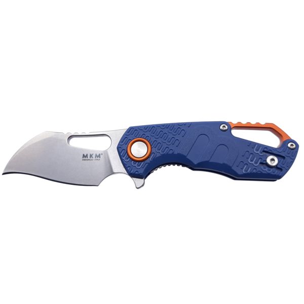 MKM ISONZO – N690 SW HAWKBILL bld, BLU FRN hdl - ORG Al SPACER & RING - S/S REV. CLIP, S/S LINER LOCK - FLIPPER - THUMB HOLE OPENING