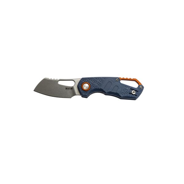 MKM ISONZO – N690 SW CLEAVER bld, BLU FRN hdl - ORG Al SPACER & RING - S/S REV. CLIP, S/S LINER LOCK - THUMB HOLE OPENING