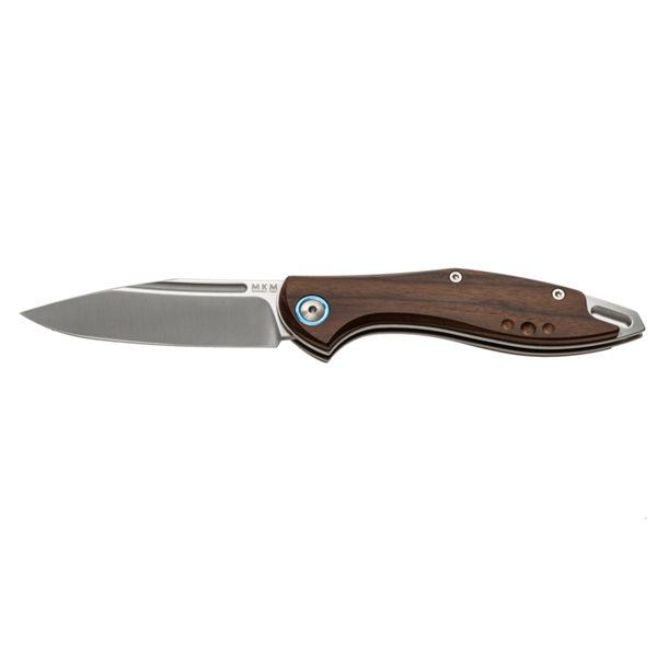 MKM FARA – M390 SATIN bld - SANTOS WOOD hdl, SLIP JOINT - S/S SPRING - NAIL NICK, +MKM POCKET LEATHER SHEATH w/MAGNETIC CLIP