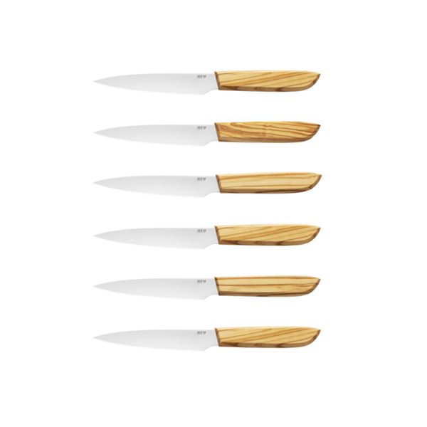 MKM NEXT – FILET MIGNON KNIFE, 12 CM SATIN S/S bld, OLIVE WOOD hdl 6 pcs SET