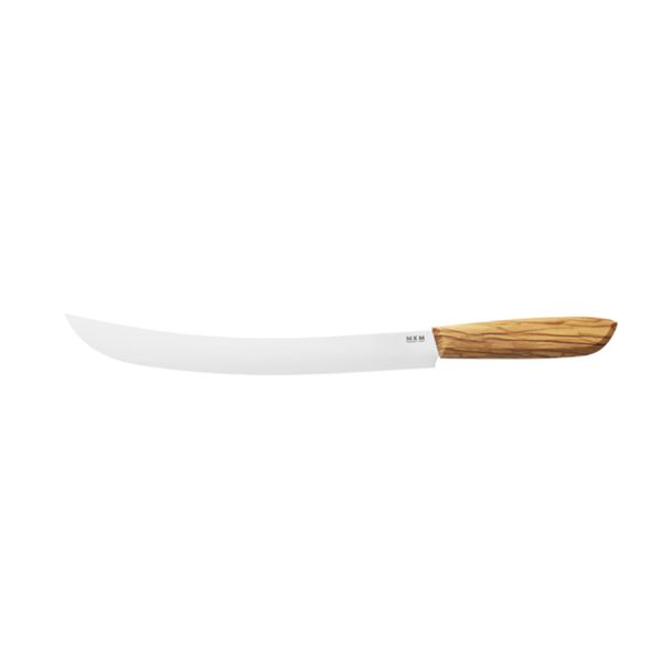 MKM NEXT –  SCIMITAR KITCHEN KNIFE, 22 CM SATIN S/S bld, OLIVE WOOD hdl