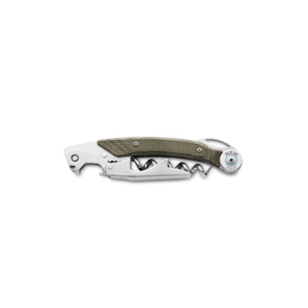 MKM OMNIA – CORKSCREW, S/S SPIRAL AND DOUBLE LEVER SYSTEM DLS w/CAP LIFTER AND SPIRAL, GREEN CANVAS MICARTA hdl