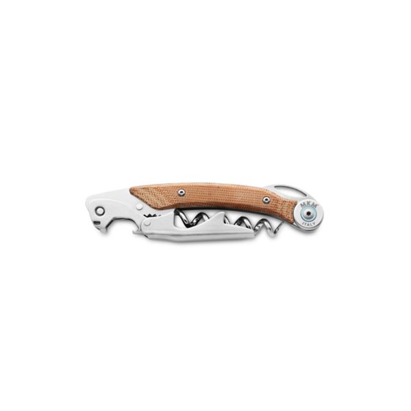 MKM OMNIA – CORKSCREW, S/S SPIRAL AND DOUBLE LEVER SYSTEM DLS w/CAP LIFTER AND SPIRAL, NATURAL CANVAS MICARTA hdl