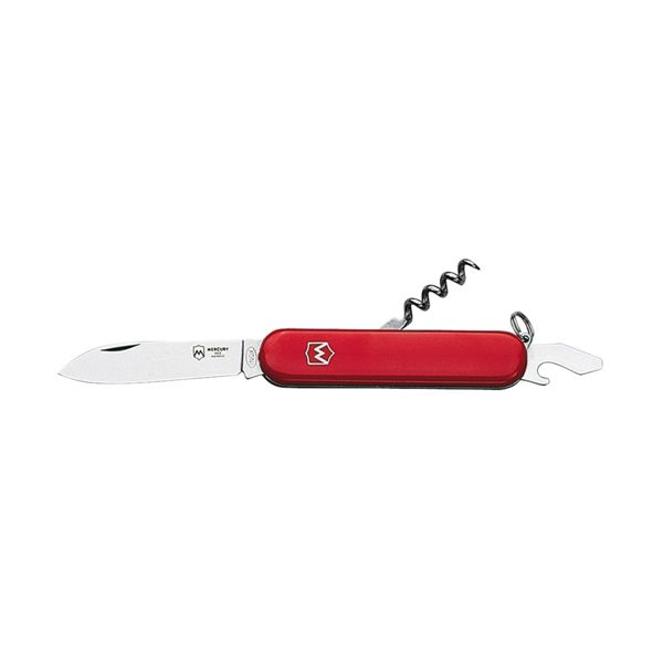 MULTI-TOOL KNIFE - 3 TOOLS, RED PLASTIC hdl, KNIFE, CAP-OPENER W/FLAT SCREWDRIVER, CORKSCREW