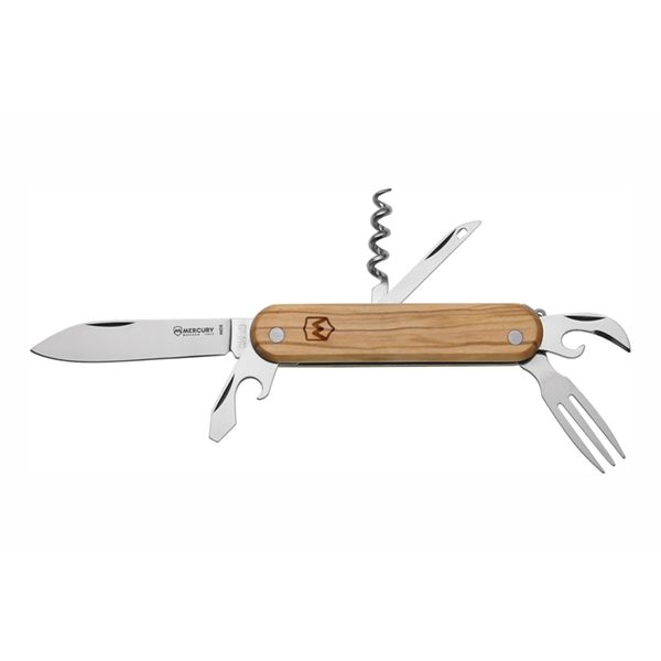 MULTI-TOOL KNIFE - 6 TOOLS, OLIVE hdl, FORK, KNIFE, REAMER, CAN OPENER, CAP-OPENER W/FLAT SCREWDRIVER, CORKSCREW