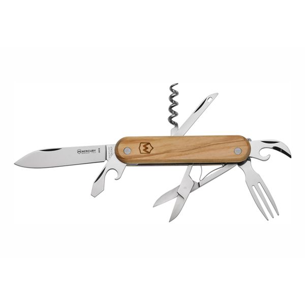 MULTI-TOOL KNIFE - 7 TOOLS, OLIVE hdl, KNIFE, REAMER, CAP-OPENER W/FLAT SCREWDRIVER, CORKSCREW, CAN OPENER, SCISSORS