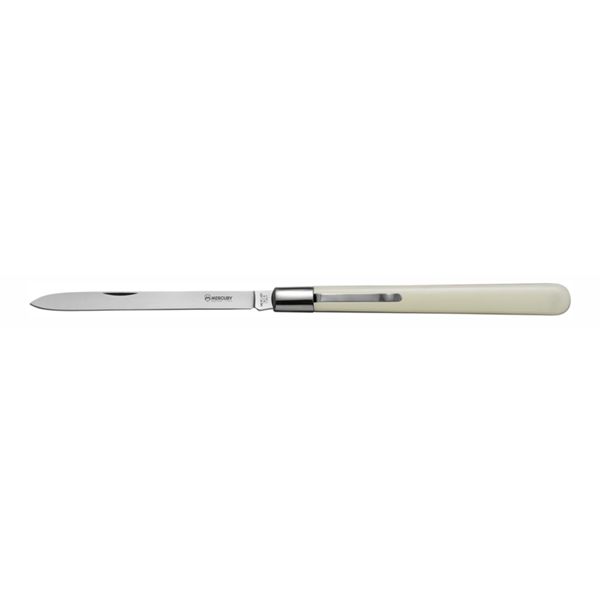 TASTING KNIFE - ONLY BLADE - PLAIN EDGE, IVORY PLASTIC hdl - 14 CM w/POCKET CLIP, SINGLE BOX PACKAGE