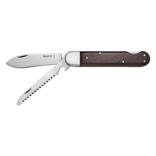 MULTI-TOOL HUNTING KNIFE - 2 TOOLS, DROP bld, SANTOS WOOD hdl, KNIFE, SAW W/FLAT SCREWDRIVER + CAP OPENER