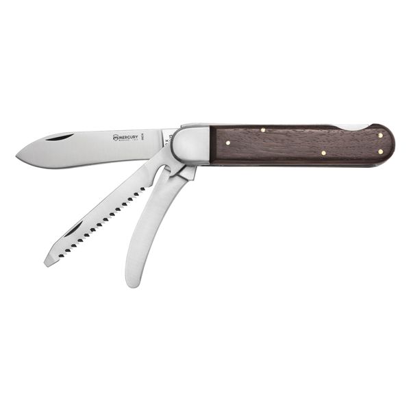 MULTI-TOOL HUNTING KNIFE - 3 TOOLS, DROP bld, SANTOS WOOD hdl, KNIFE, GUTTING BLADE, SAW W/FLAT SCREWDRIVER + CAP OPENER