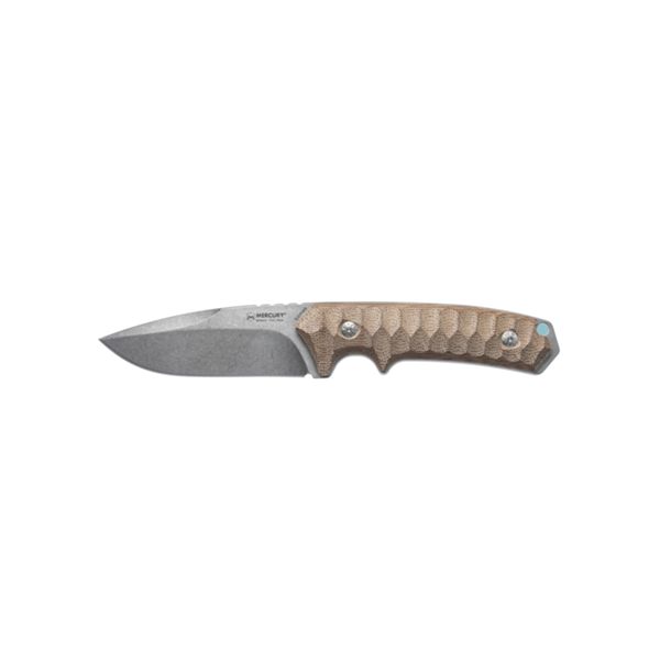 MERCURY RANGER – SLEIPNER SW DROP POINT FIXED bld, NAT CANVAS MICARTA hdl, BLK LEATHER SHEATH