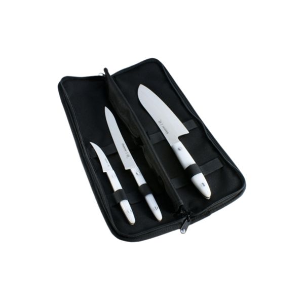 DELFINO KITCHEN KNIVES SET NOVELTY 3 pcs, WHI POM hdl, +CORDURA POUCH