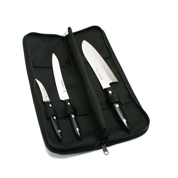 DELFINO KITCHEN KNIVES SET NOVELTY 3 pcs, BLK POM hdl, +CORDURA POUCH