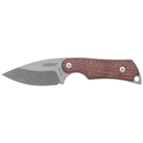 MERCURY KALI – N690 SW DROP POINT FIXED bld, RED BURLAP MICARTA hdl, BLK LEATHER SHEATH w/CLIP