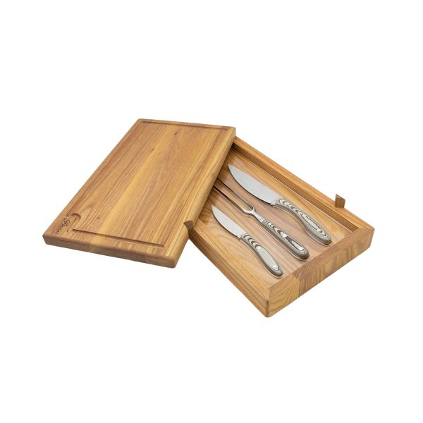 CUTTING BOARD, 3 PCS PAPERSTONE SET (large serving knife, fork, knife)