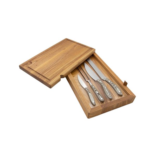 CUTTING BOARD, 4 PCS PAPERSTONE SET (bread knife, large serving knife, fork, knife)